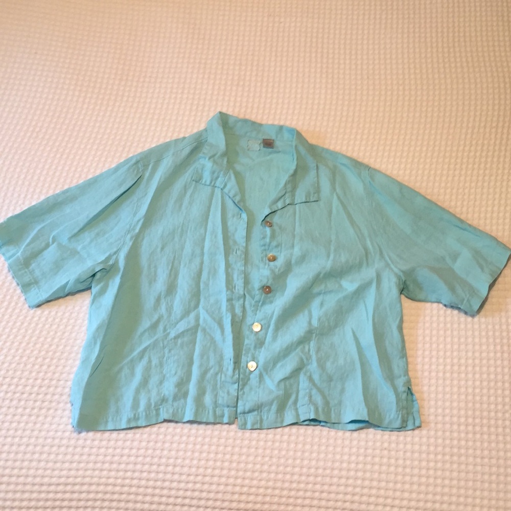 Chico’s Teal Short Sleeve Linen Top